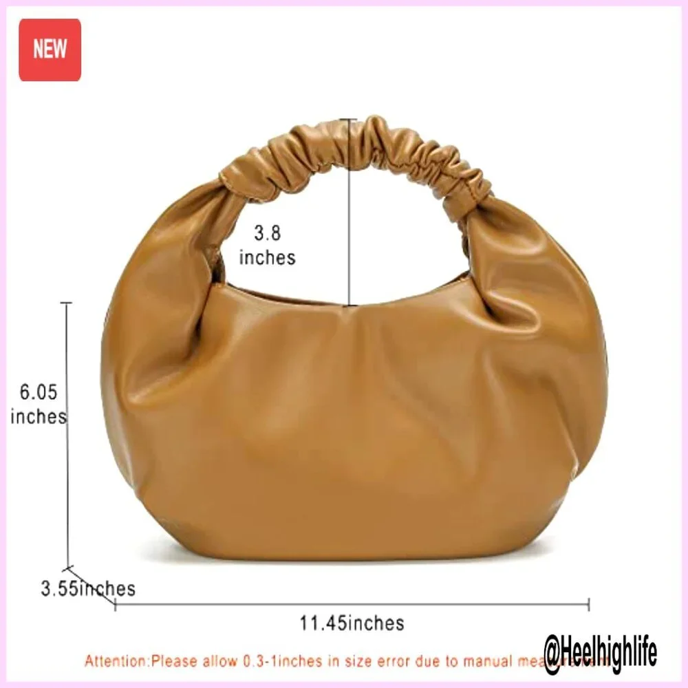 Mini Hobo Tote Bag, PU Leather, Cloud-Shaped Top Handle Clutch